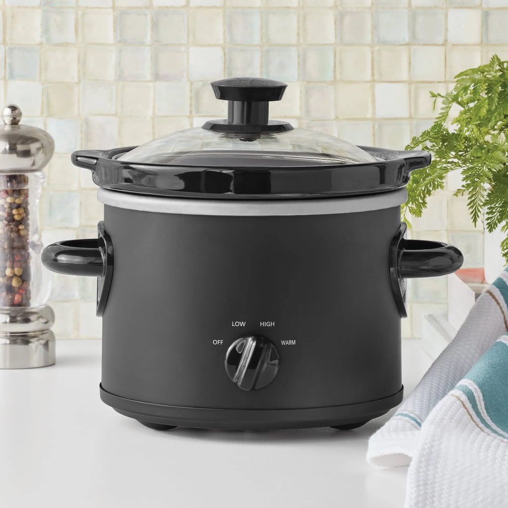 2 QT Slow Cooker, Matte Black Finish, Removeable Stoneware Pot I295876