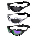 3 Pairs Padded Polarized Sunglasses with Strap, Silver & Black Frames with Smoke Lens & Black Frame with Purple Mirror Lens N847005