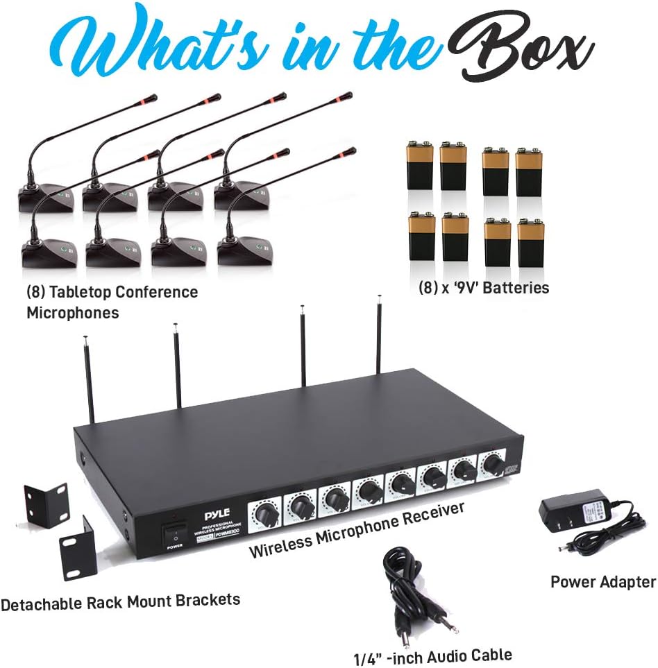 UHF Desktop Conference Microphone System with 8 Gooseneck Mics and Receiver C122087