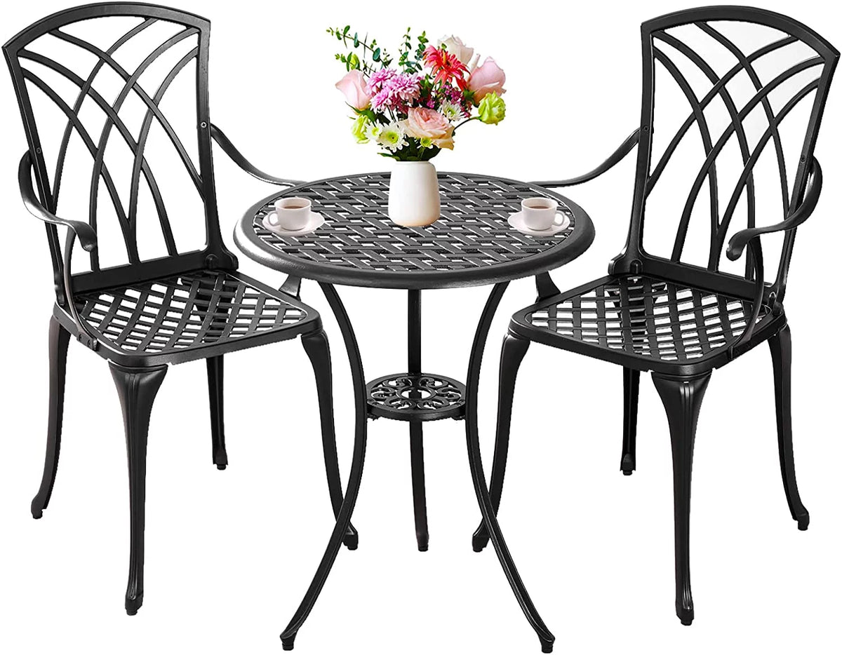 3 Piece Cast Aluminum Patio Bistro Set with Umbrella Hole Y53990