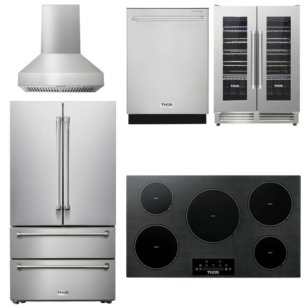 36 Induction Cooktop, Range Hood, Refrigerator, Dishwasher, Wine Cooler L8746