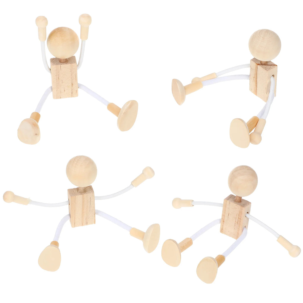 4 Pcs Unfinished Wooden Robot Toys Painting Crafts N2191