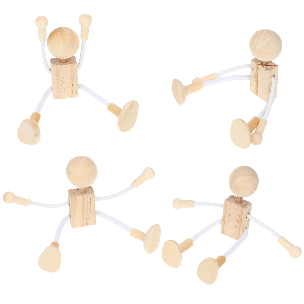 4 Pcs Unfinished Wooden Robot Toys Painting Crafts N2191
