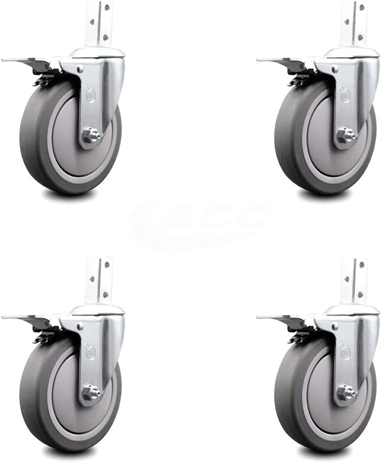 Swivel Square Stem Caster Set 4 with Gray Thermoplastic Rubber Wheel F22200
