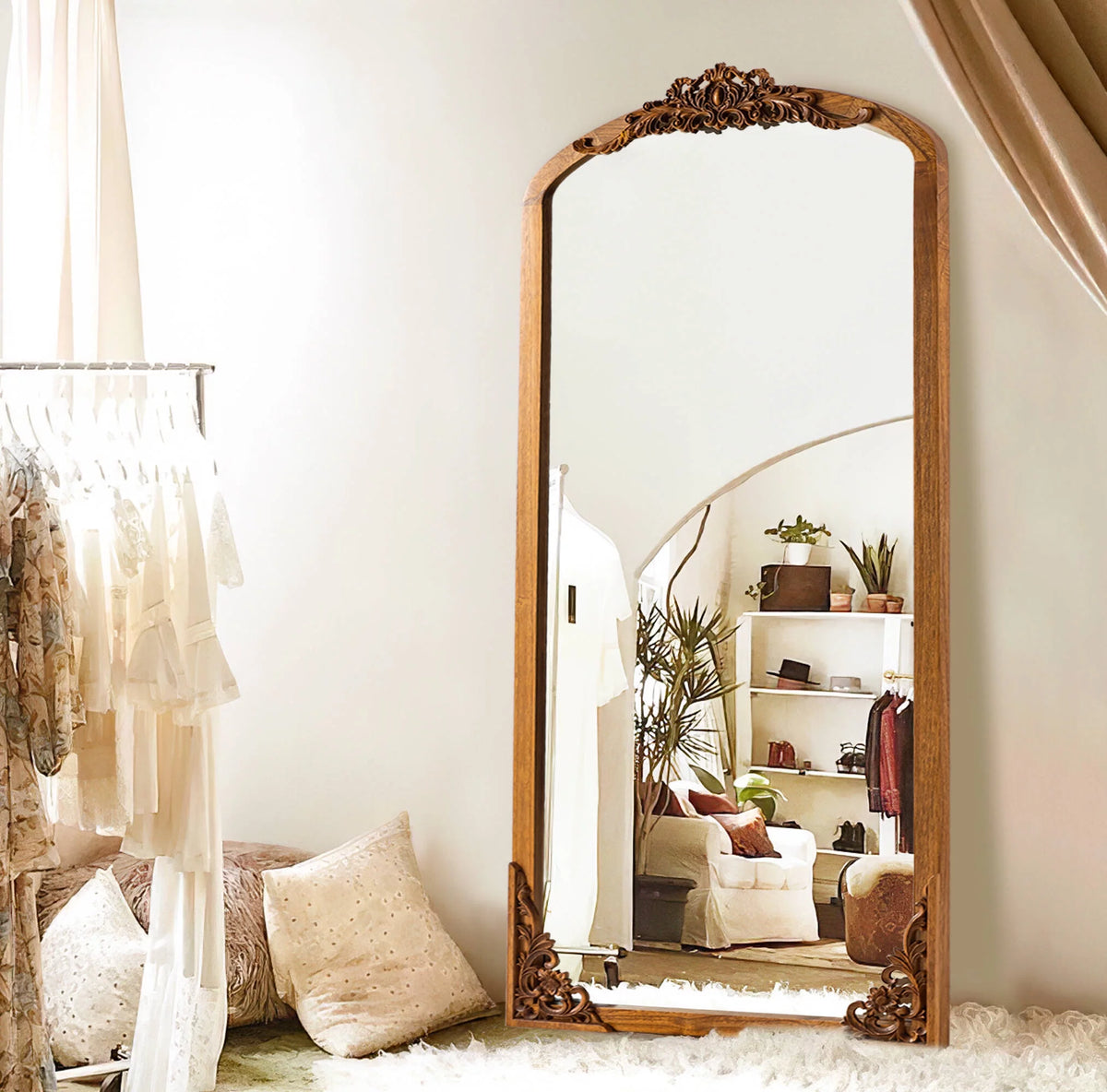 Wooden Arch Full Length Mirror 30"x 70" Gold E7244
