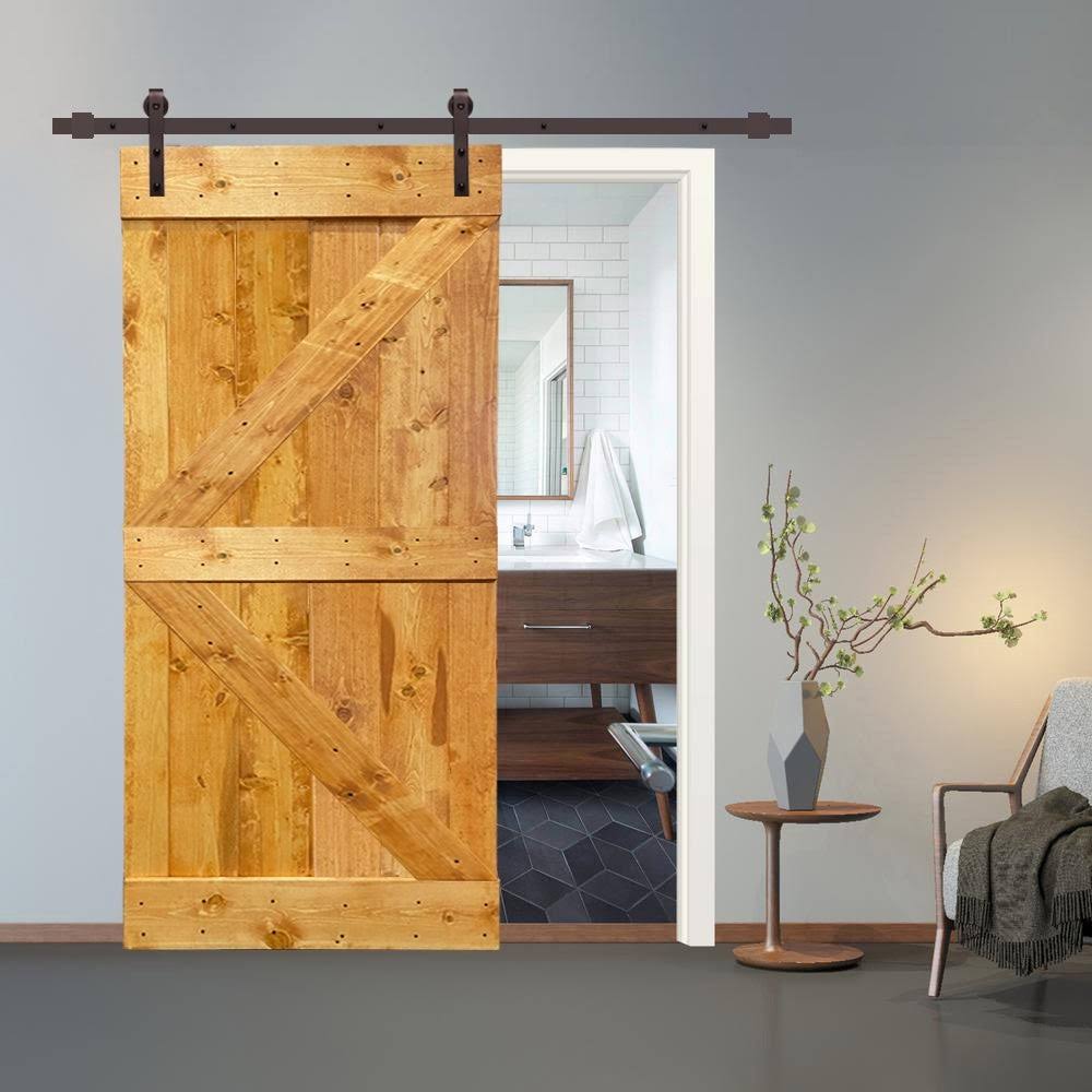 Colonial Maple Stained Wood Sliding Barn Door with Hardware Kit T555110