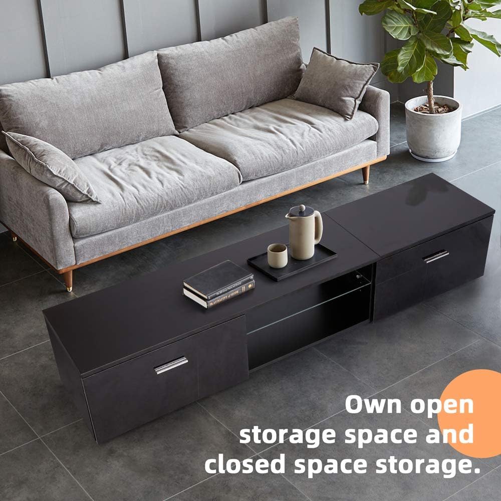 Black TV Stand with Storage Cabinets U7019