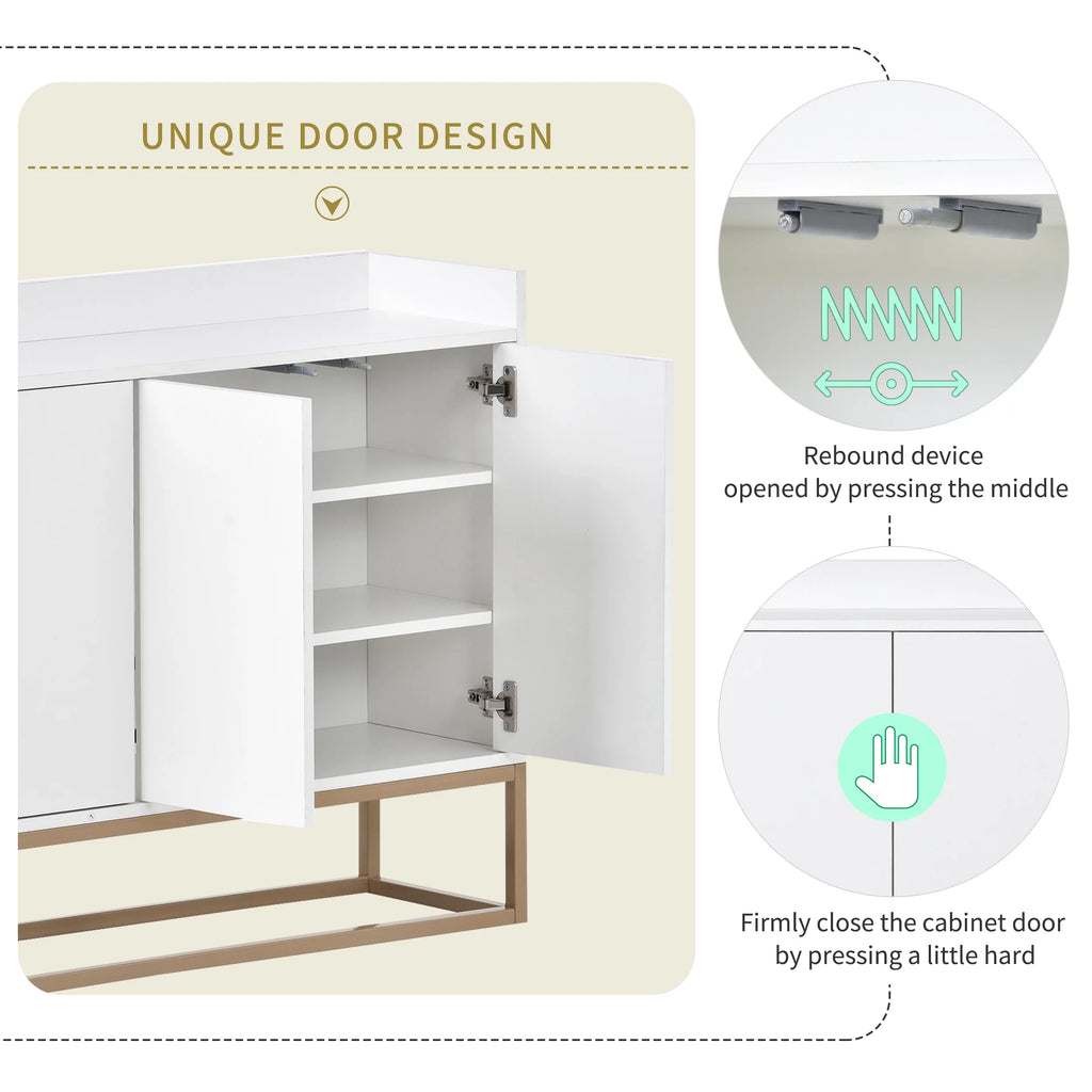 White Wooden Storage Cabinet with Metal Legs and Adjustable Shelves C345