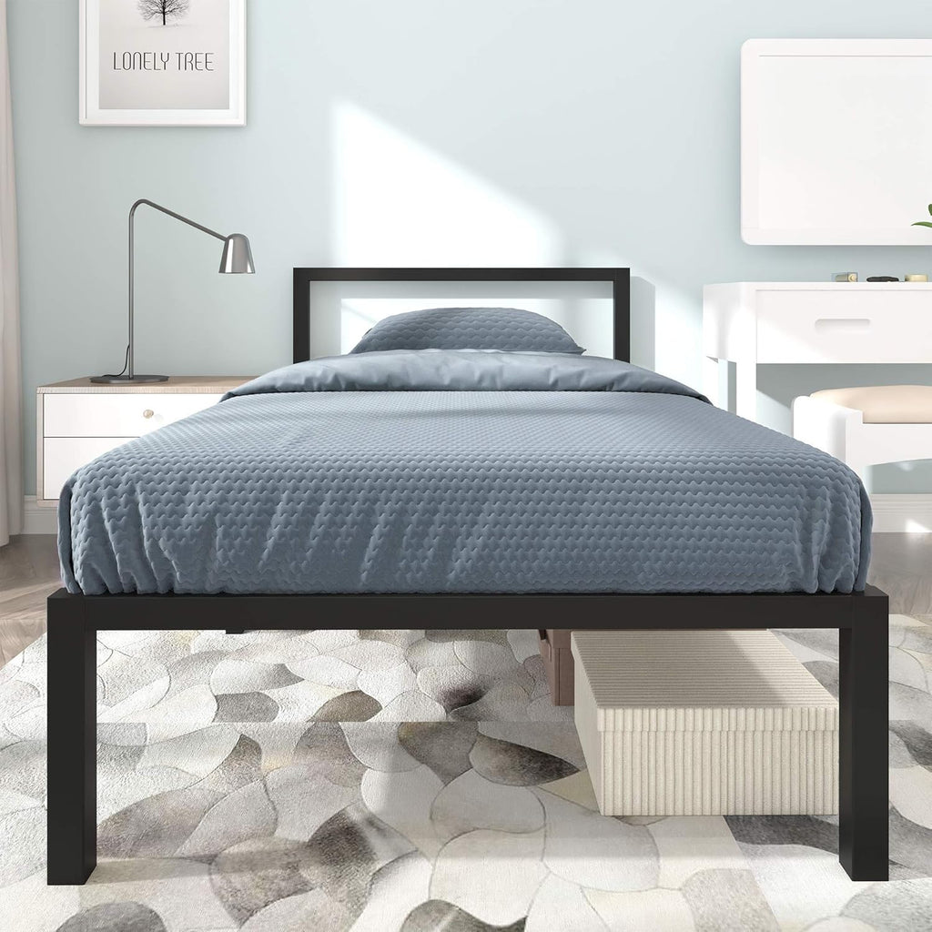 Black Twin Size Metal Bed Frame with Headboard W17684