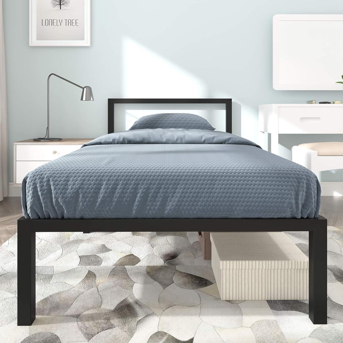 Black Twin Size Metal Bed Frame with Headboard W17684