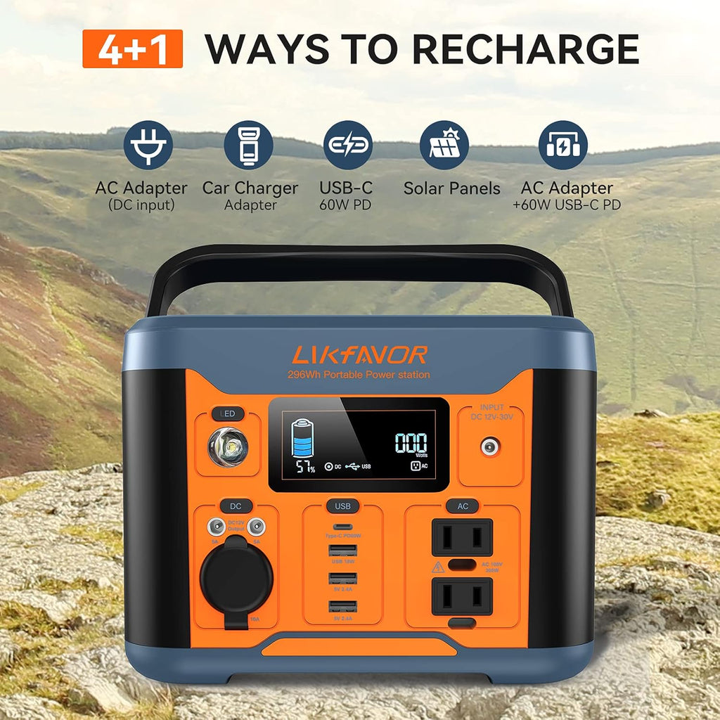 Portable Power Station 300W 296Wh Pure Sine Wave AC Outlet K27325