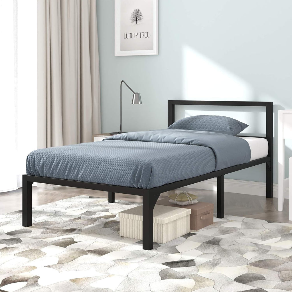 Black Twin Size Metal Bed Frame with Headboard W17684