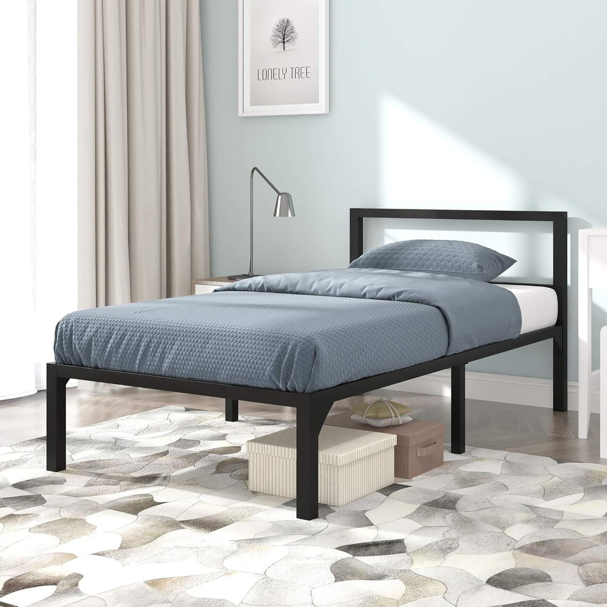 Black Twin Size Metal Bed Frame with Headboard W17684