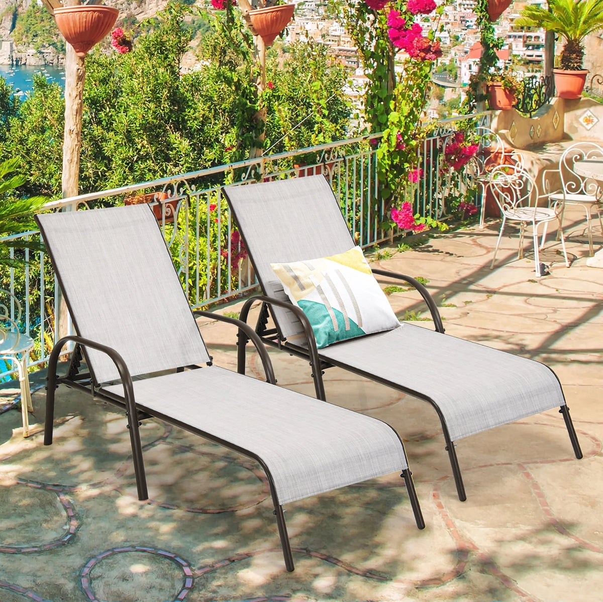 Brown Adjustable Reclining Patio Lounge Chair Q38633