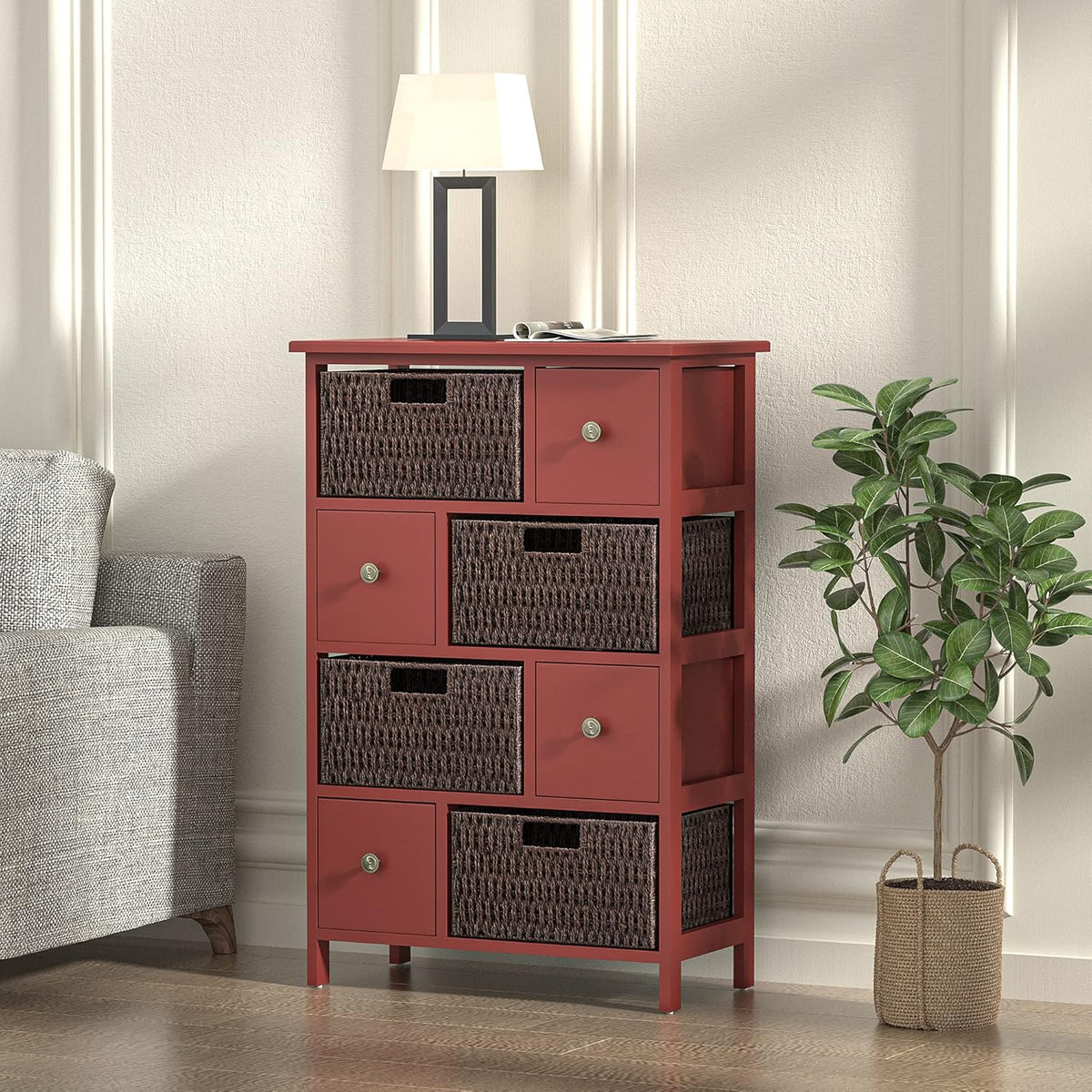Red Storage Cabinet with 4 Drawers and 4 Baskets V5397