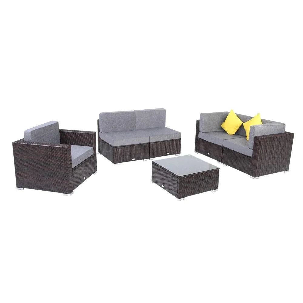 6 Pieces PE Wicker Rattan Corner Sofa Set S462218