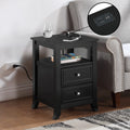 Black Two-Drawer End Table with Charging Station and Shelf M70795