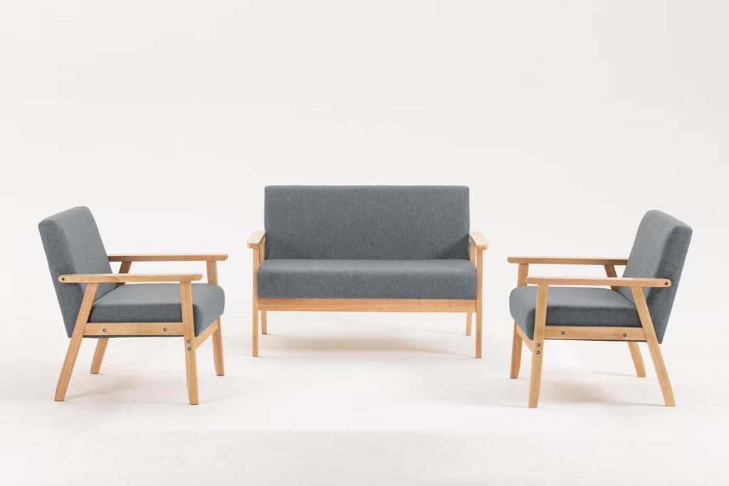 Light Gray Linen Fabric Loveseat and 2 Chair Set D663