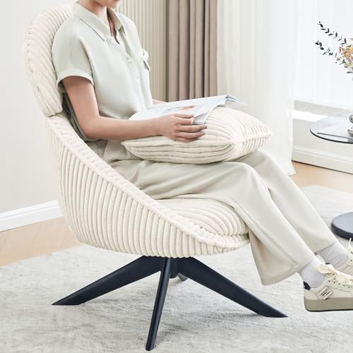 Grey Corduroy Swivel Accent Chair with Arms and Pillow F293768