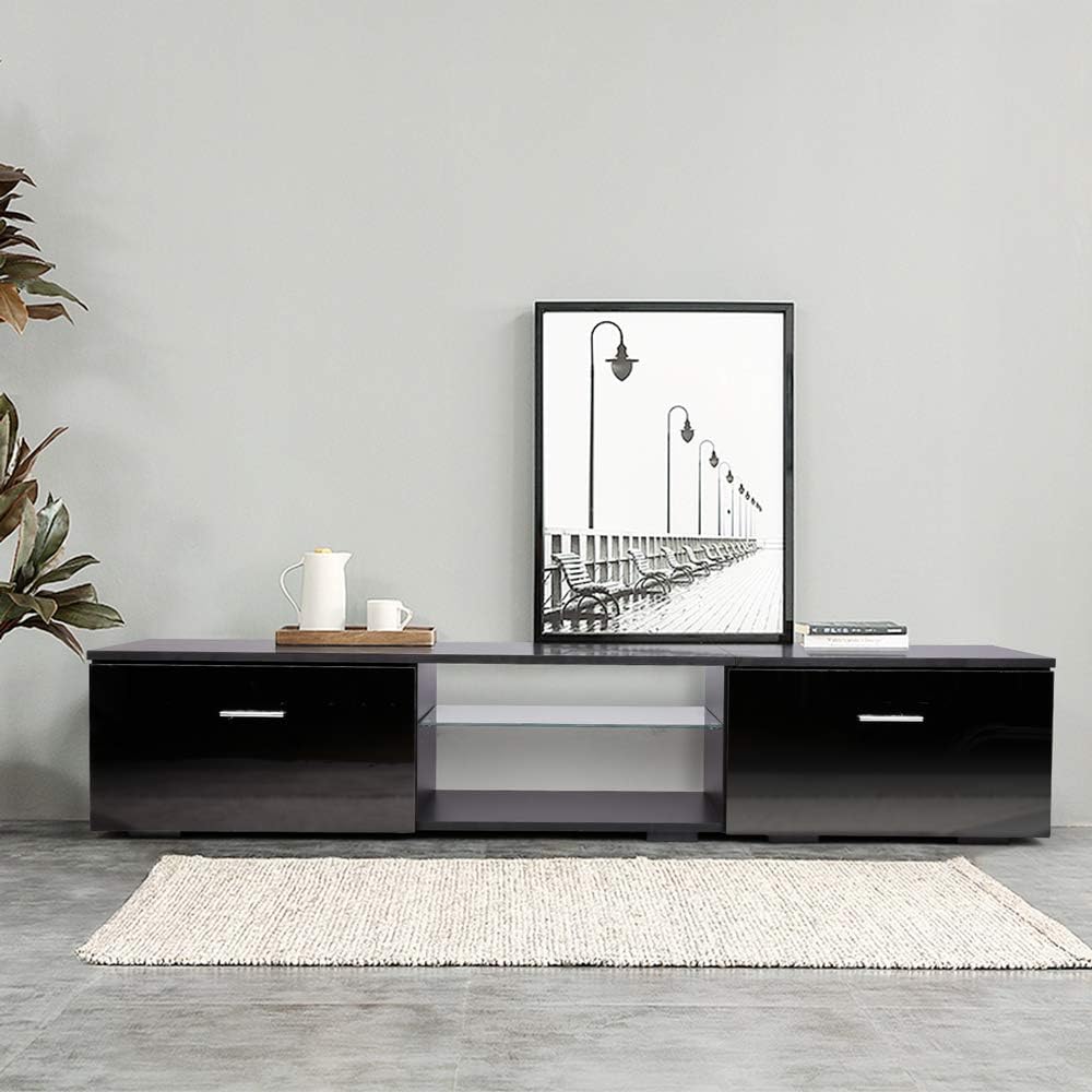 Black TV Stand with Storage Cabinets U7019