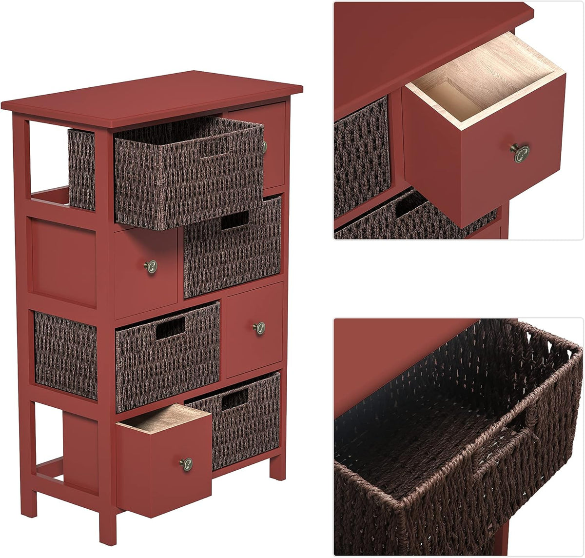 Red Storage Cabinet with 4 Drawers and 4 Baskets V5397