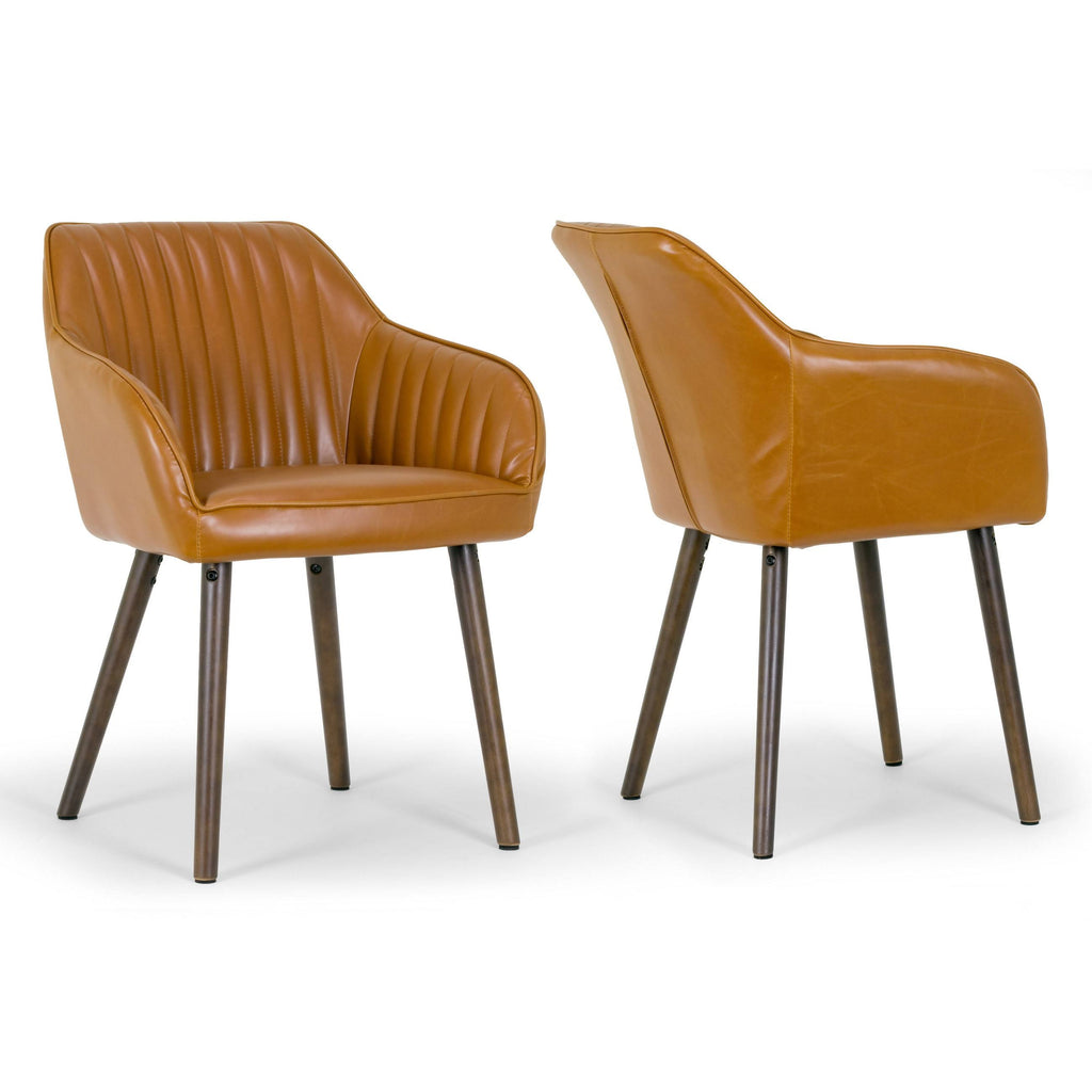 Caramel Brown Faux Leather Arm Chair with Beech Legs (Set of 2) R885