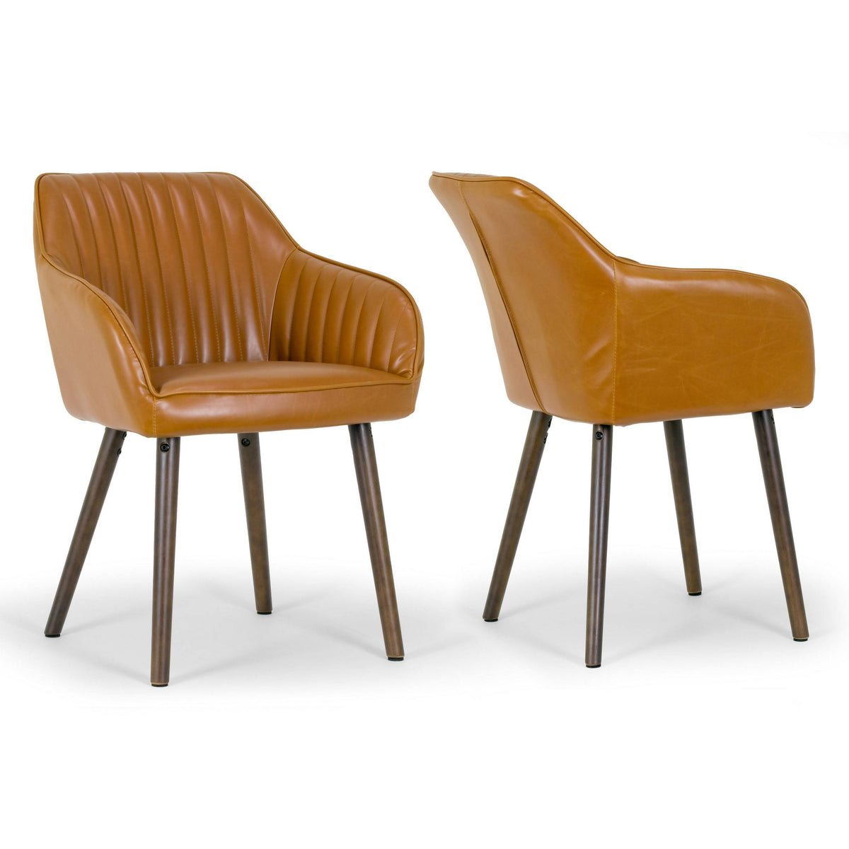 Caramel Brown Faux Leather Arm Chair with Beech Legs (Set of 2) R885