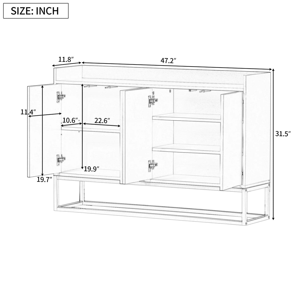 White Wooden Storage Cabinet with Metal Legs and Adjustable Shelves C345