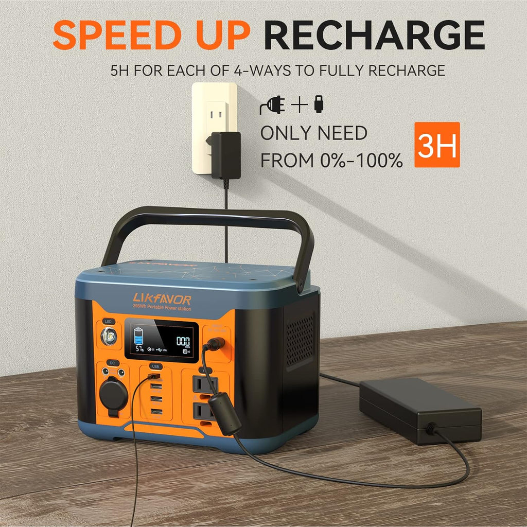 Portable Power Station 300W 296Wh Pure Sine Wave AC Outlet K27325