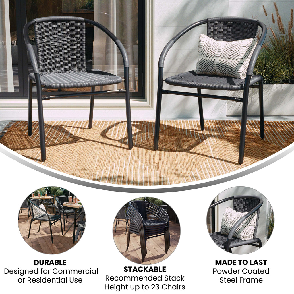 2 Pack Gray Rattan Stack Chair O3365