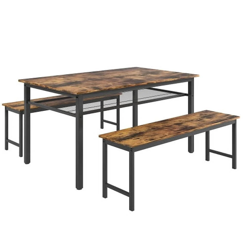 3 Pieces Farmhouse Kitchen Table Set with Two Benches Z4618