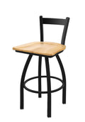 Black Wrinkle Finish Natural Maple Seat Low Back Swivel Bar Stool M1963