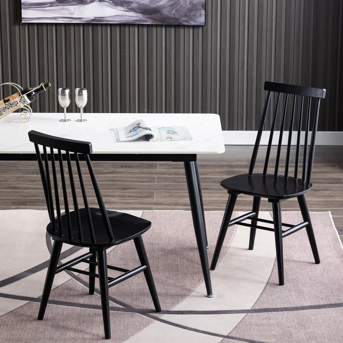 Black Wood Dining Chairs Set of 2 I755