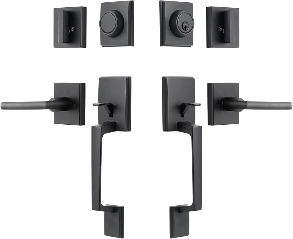 Satin Nickel Front Door Handle Set with Lock and Deadbolt, Pack of 2 T997