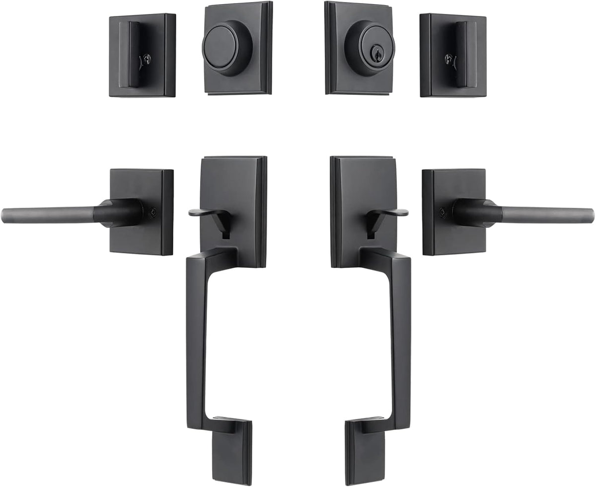 Satin Nickel Front Door Handle Set with Lock and Deadbolt, Pack of 2 T997