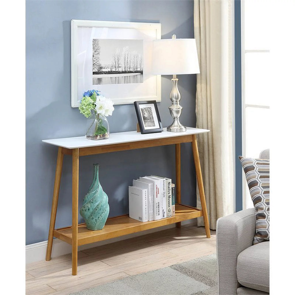 Mid Century Console Table in White and Natural Wood Finish E815238