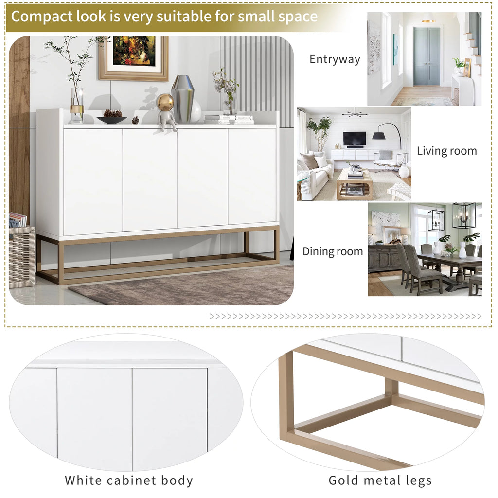 White Wooden Storage Cabinet with Metal Legs and Adjustable Shelves C345