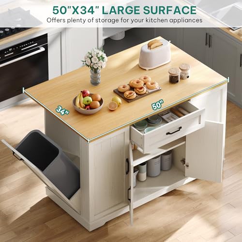 50" Rolling Kitchen Island with Drop Leaf O9569