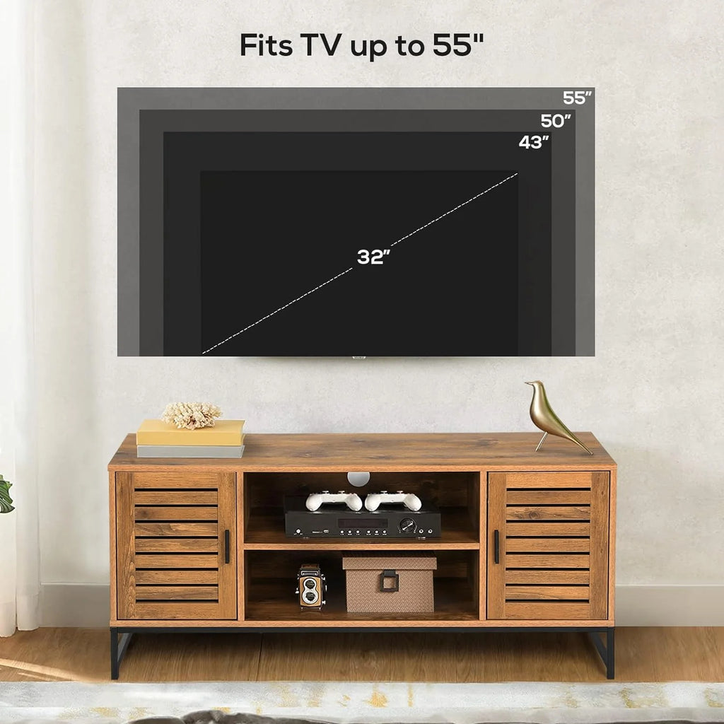 Mid-Century TV Console up to 55 Inch with Slatted Wood Doors N633693