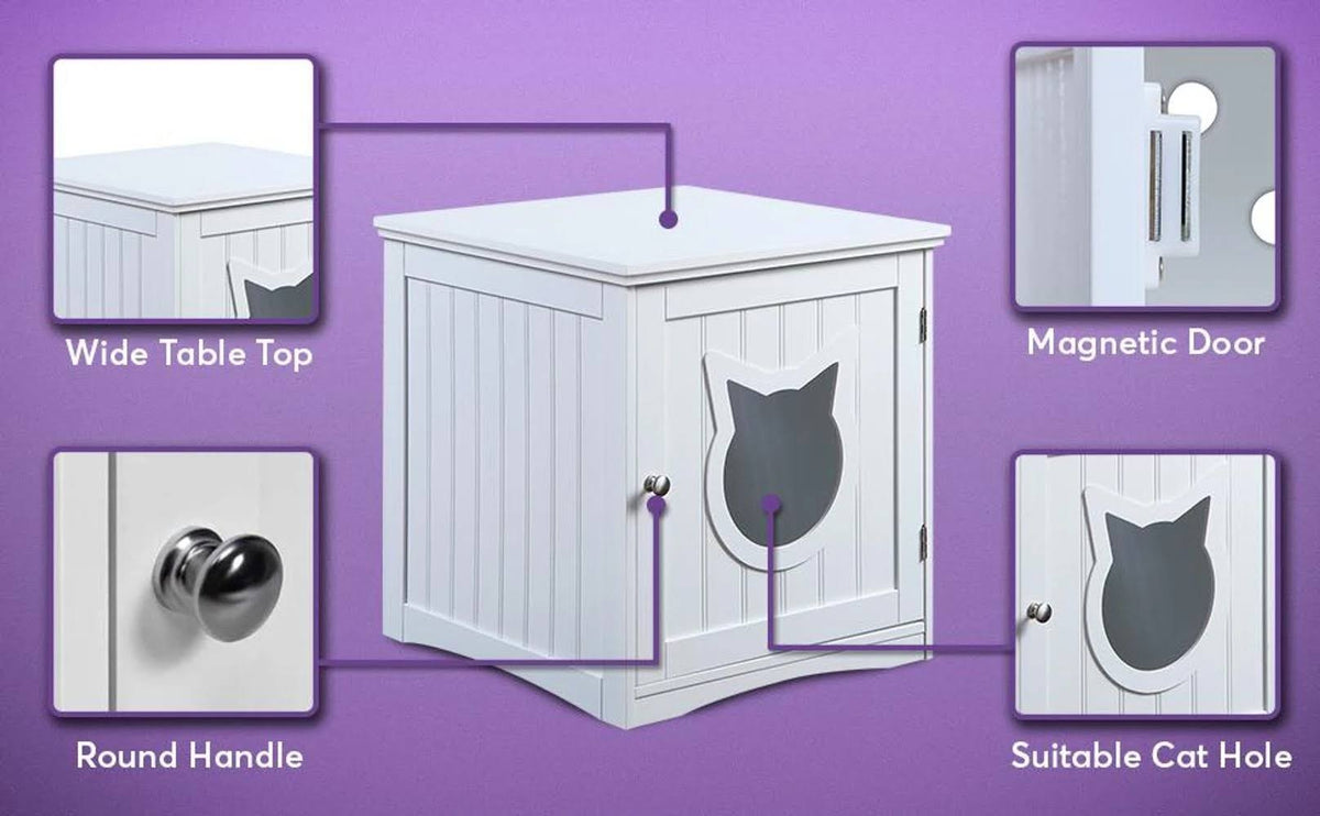White Cat House Side Table Nightstand Pet House P7169