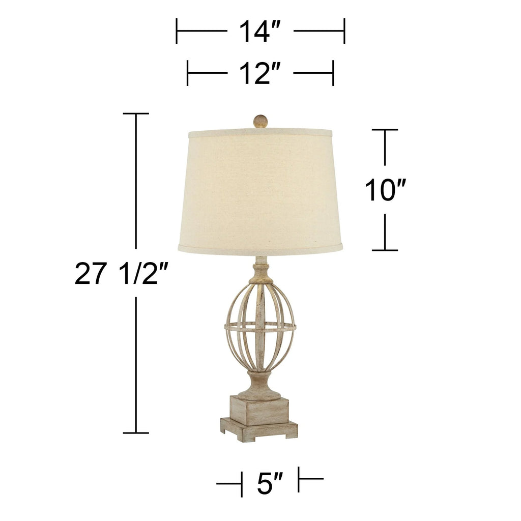 Country Cottage Table Lamps Set of 2 Light Oak Orb Cage Oatmeal Drum Shade N677