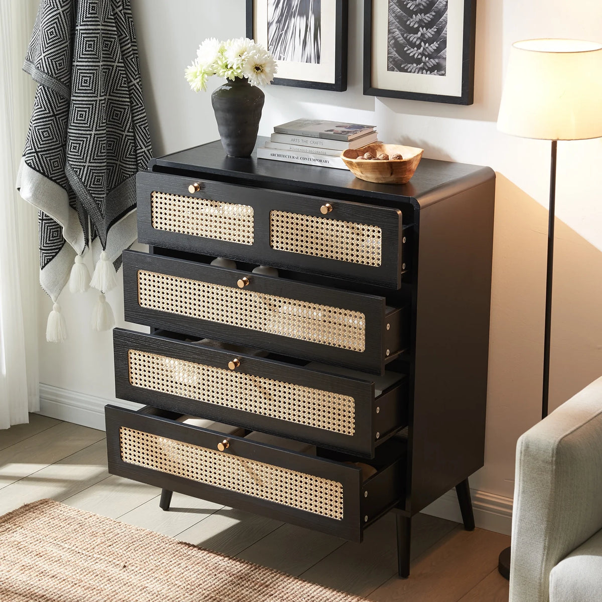 4 Drawer Natural Rattan Wood Dresser K180022