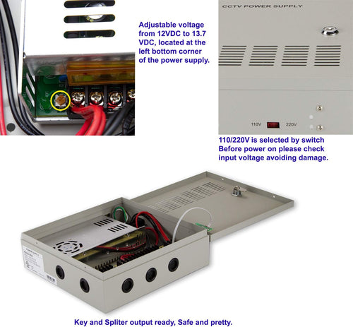 18 Outputs 30 Amp 12V DC CCTV Power Supply Box A7572