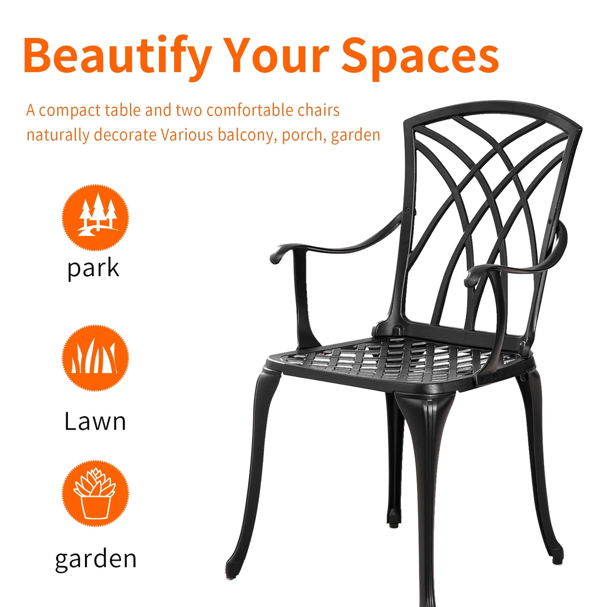 3 Piece Cast Aluminum Patio Bistro Set with Umbrella Hole Y53990