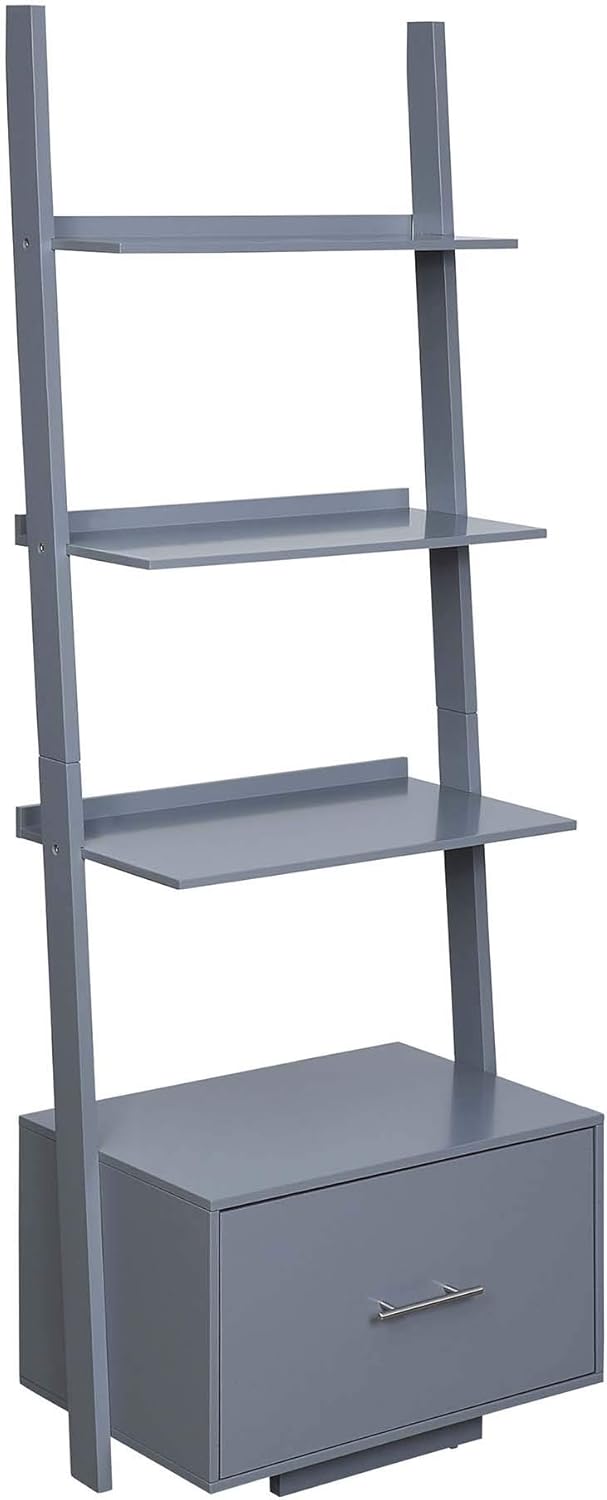 Gray Ladder Bookcase with File Drawer K171