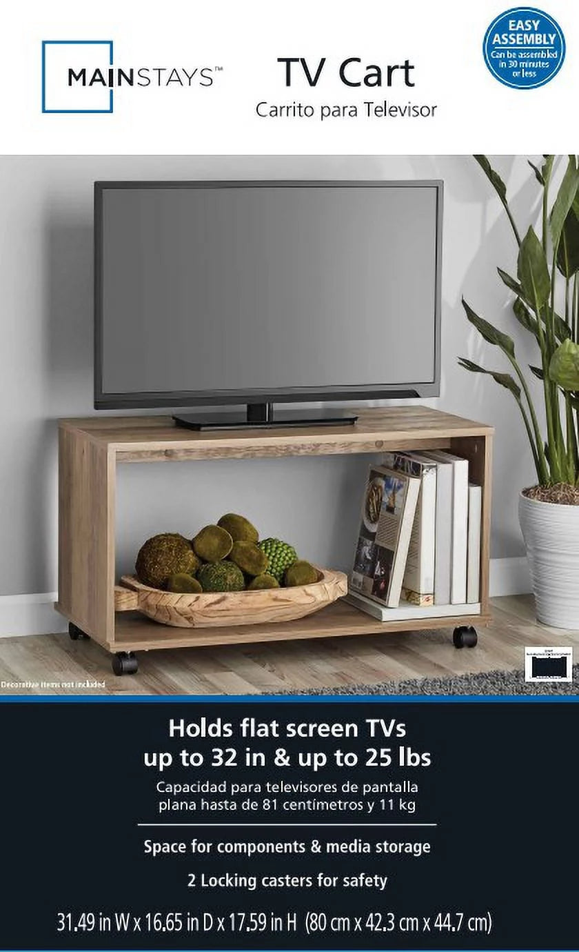 Rustic Weathered Oak Finish TV Cart P80409