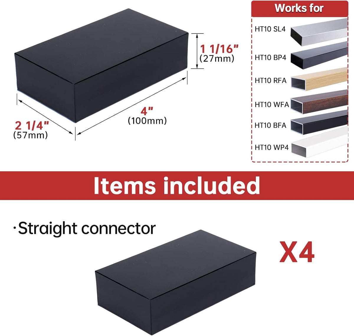 4Pack Weldless Handrail Connector Black Internal Spline for Straight Rectangle Top Rail F819