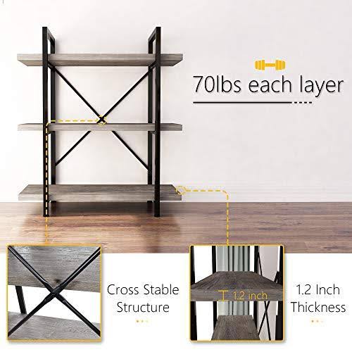 3-Tier Gray Oak Metal and Wood Bookshelf D25419
