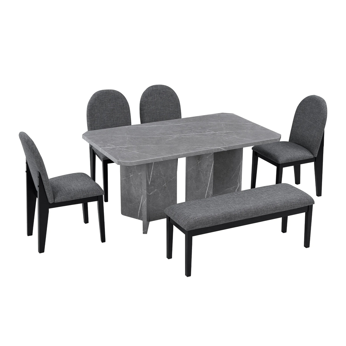 6-Piece Faux Marble Dining Set with 4 Chairs and 1 Bench W983