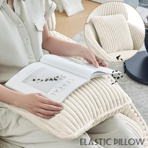 Grey Corduroy Swivel Accent Chair with Arms and Pillow F293768